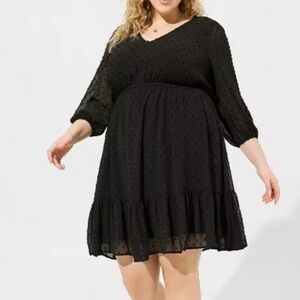torrid Black V-Neck Swiss Dot Mini Dress